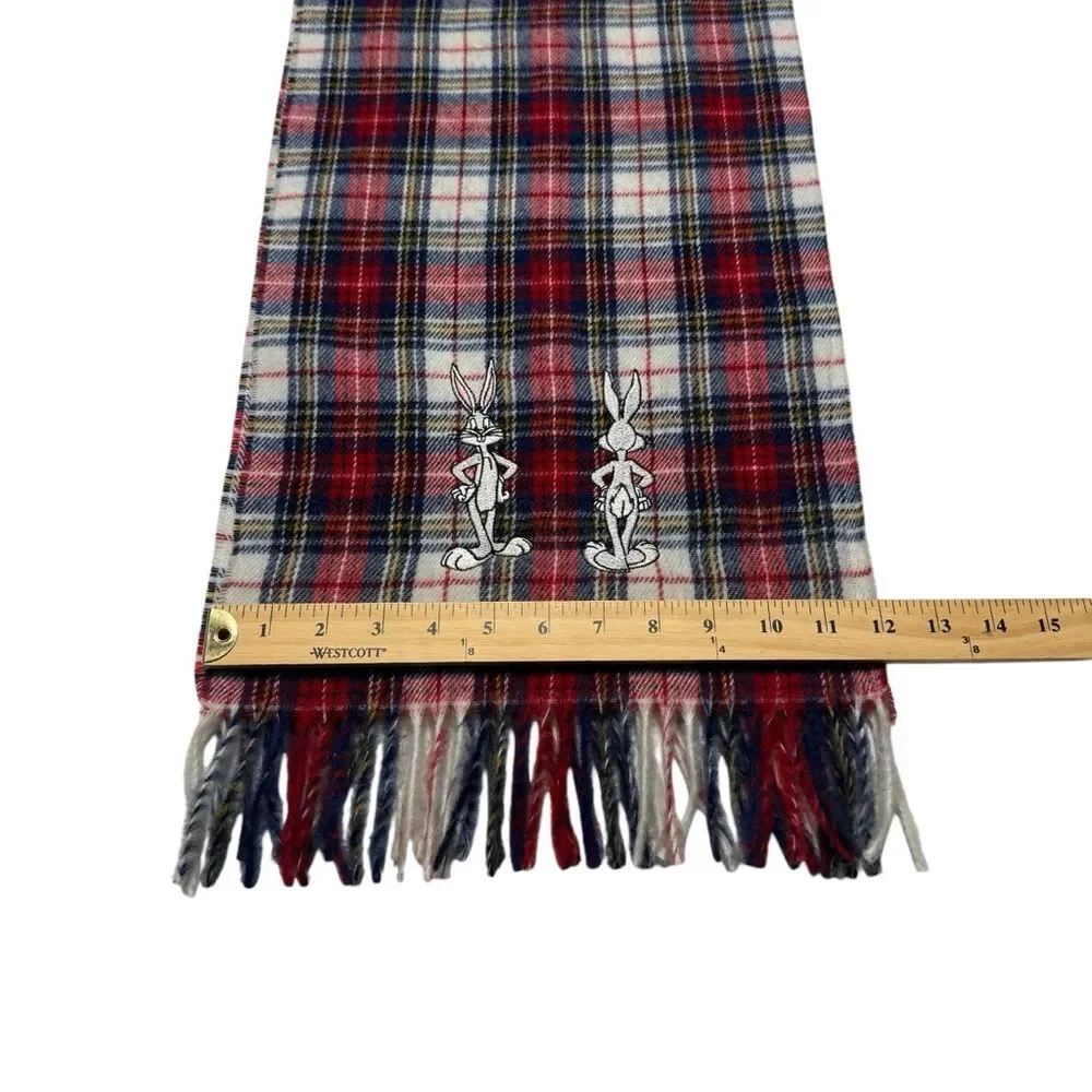 Vintage Warner Bros Studio Store Bugs Bunny Plaid Scarf 1995